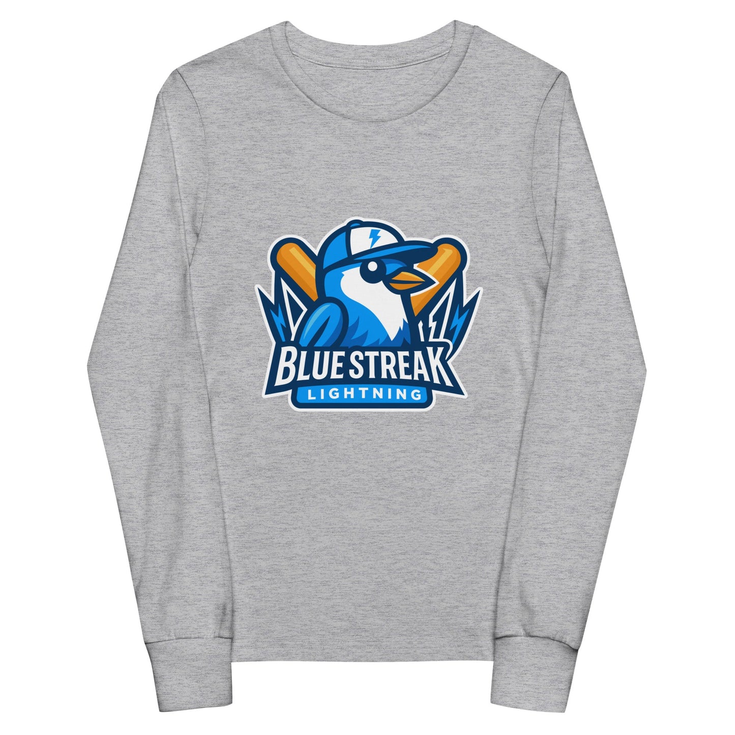 Performance | Youth Long Sleeve T-Shirt | Blue Streak Lightning | Mascot Logo