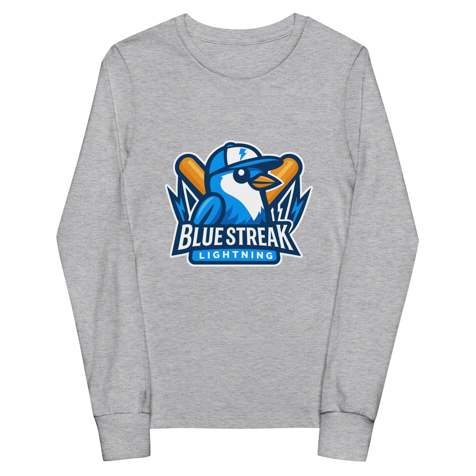 Performance | Youth Long Sleeve T-Shirt | Blue Streak Lightning | Mascot Logo