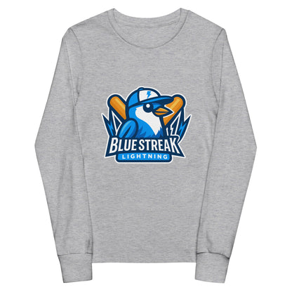 Performance | Youth Long Sleeve T-Shirt | Blue Streak Lightning | Mascot Logo