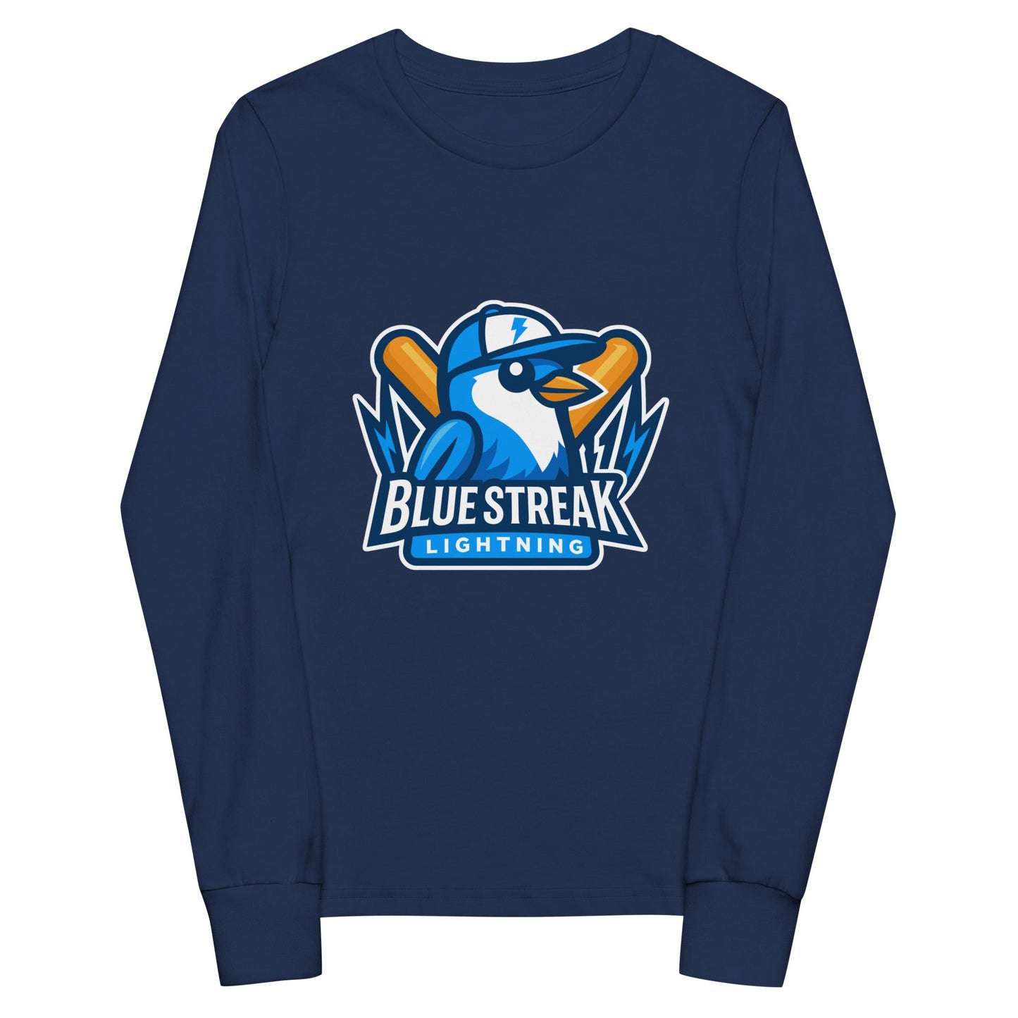 Performance | Youth Long Sleeve T-Shirt | Blue Streak Lightning | Mascot Logo
