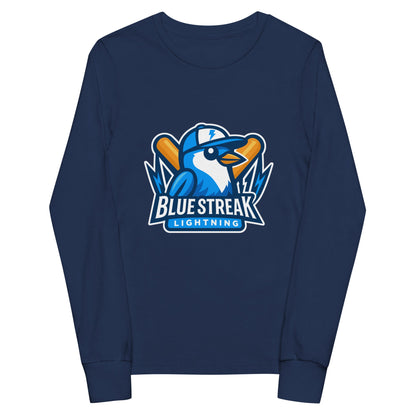 Performance | Youth Long Sleeve T-Shirt | Blue Streak Lightning | Mascot Logo