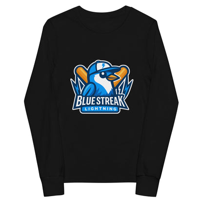 Performance | Youth Long Sleeve T-Shirt | Blue Streak Lightning | Mascot Logo