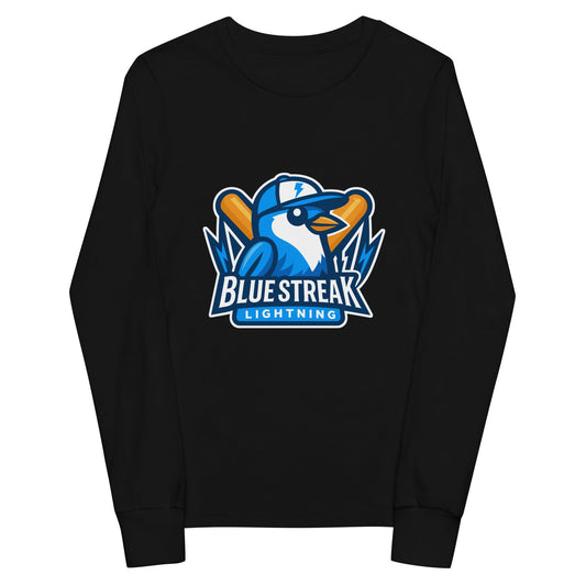Performance | Youth Long Sleeve T-Shirt | Blue Streak Lightning | Mascot Logo