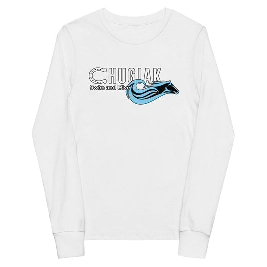 Performance | Youth Long Sleeve T-Shirt | Chugiak Mustang Swim & Dive | Emblem Logo