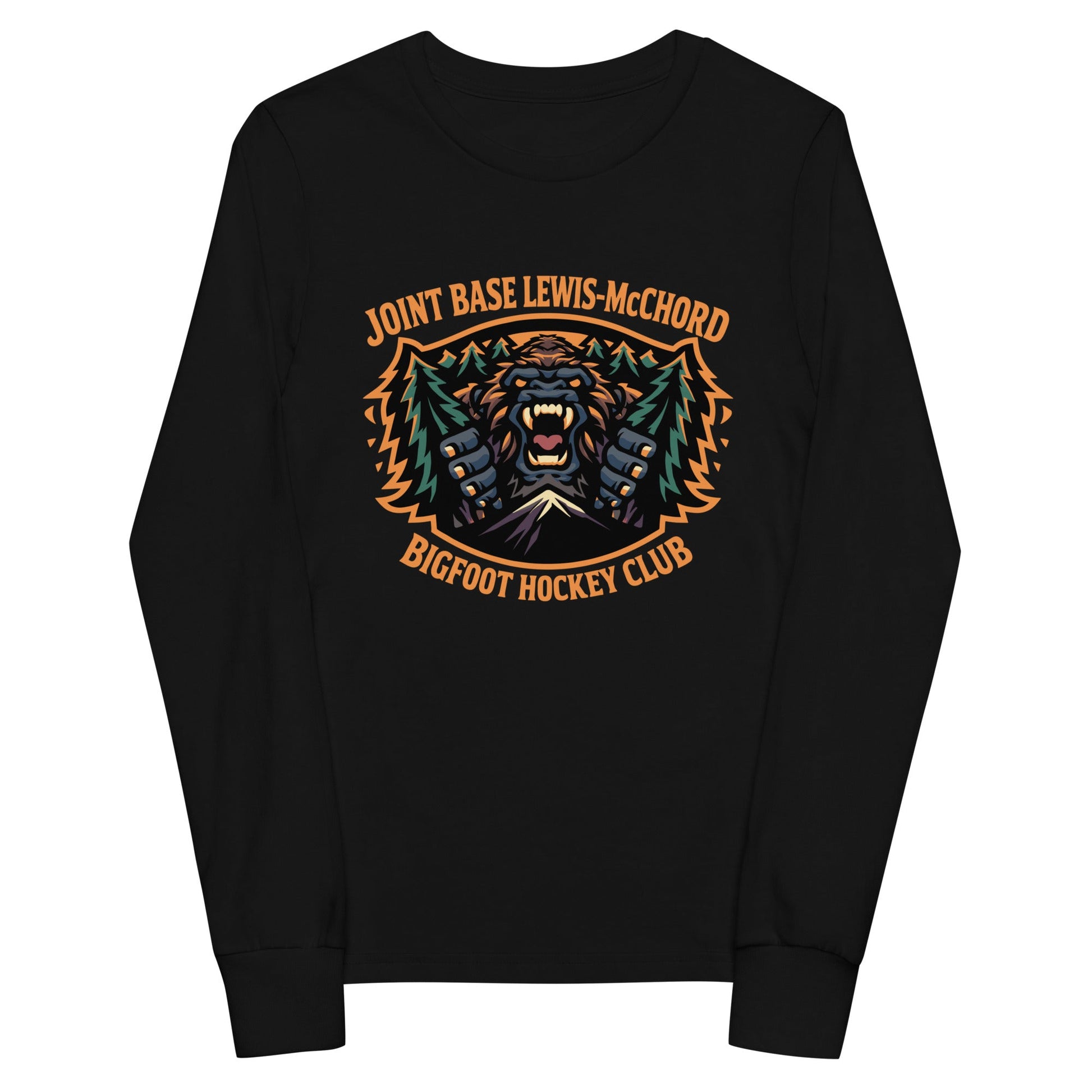 Performance | Youth Long Sleeve T-Shirt | JBLM Bigfoot Hockey Team | Mascot Logo