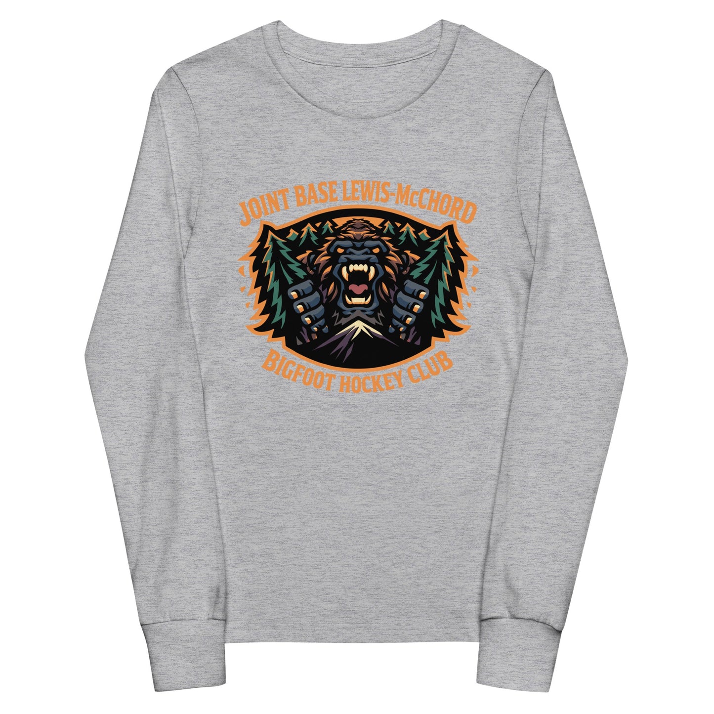 Performance | Youth Long Sleeve T-Shirt | JBLM Bigfoot Hockey Team | Mascot Logo