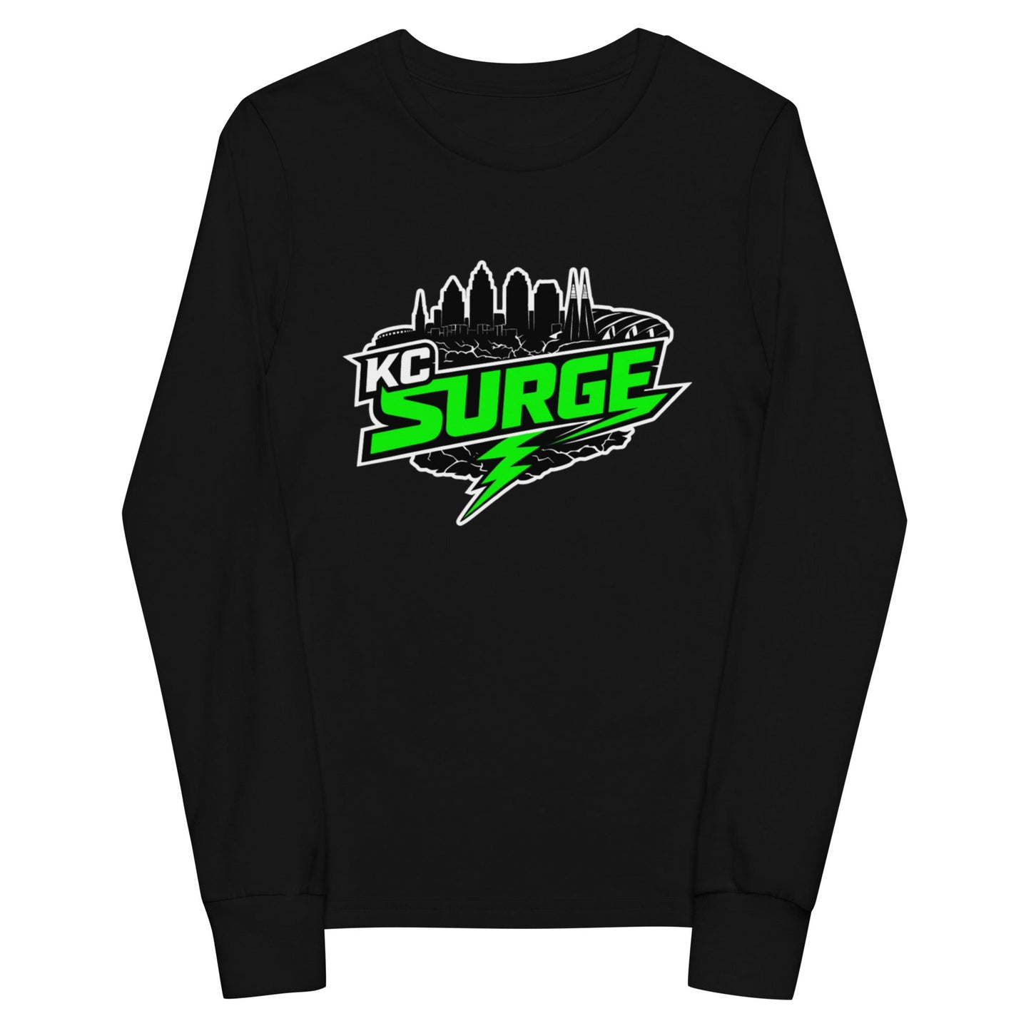 Performance | Youth Long Sleeve T-Shirt | Kansas City Surge | Neon Skyline Logo