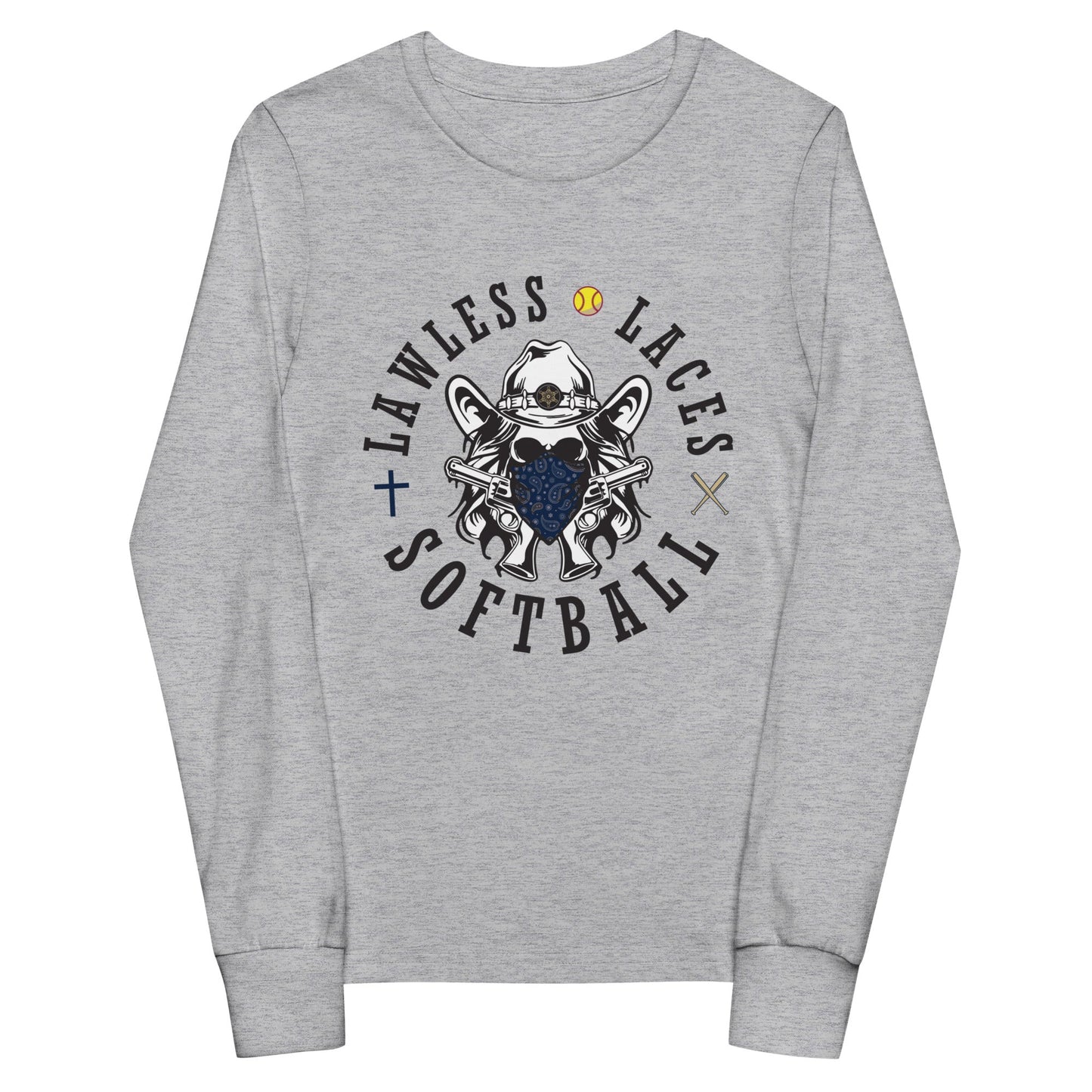 Performance | Youth Long Sleeve T-Shirt | Lawless Laces Softball | Bandana Mascot Logo
