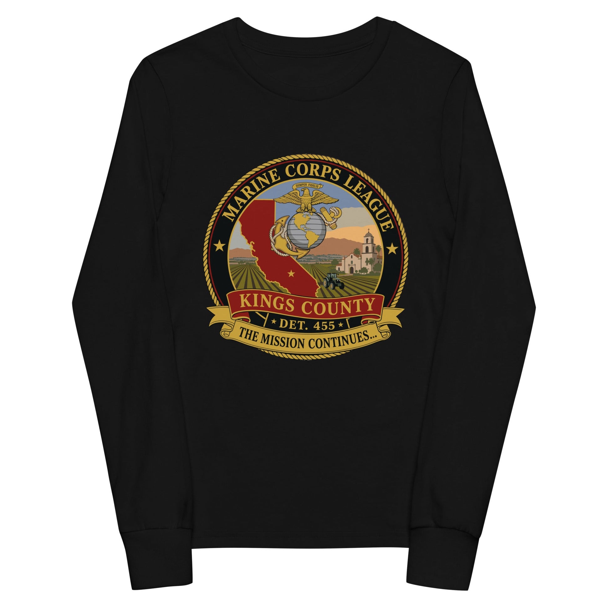 Performance | Youth Long Sleeve T-Shirt | Marine Corps League kings County Det 455 | Shield Logo