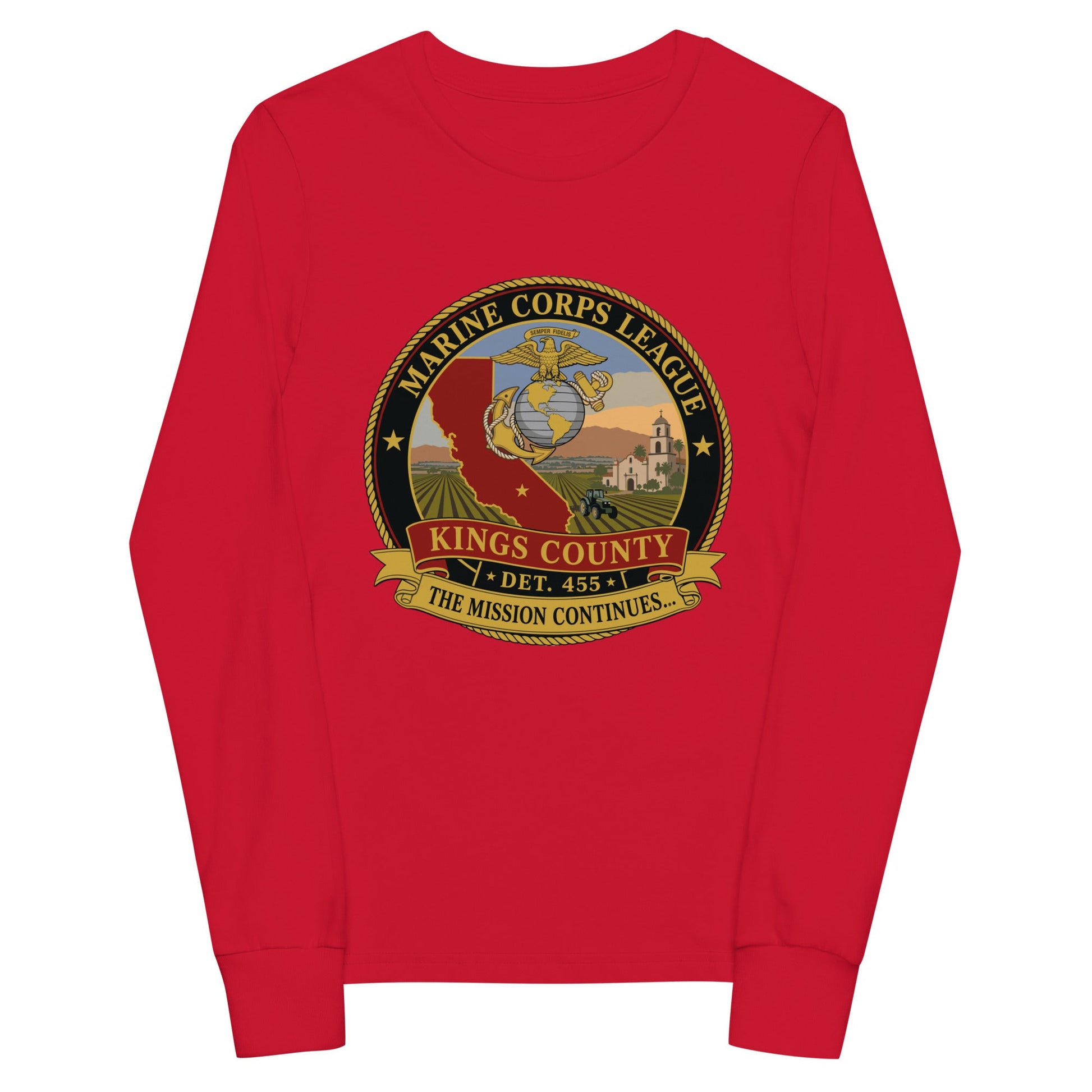 Performance | Youth Long Sleeve T-Shirt | Marine Corps League kings County Det 455 | Shield Logo
