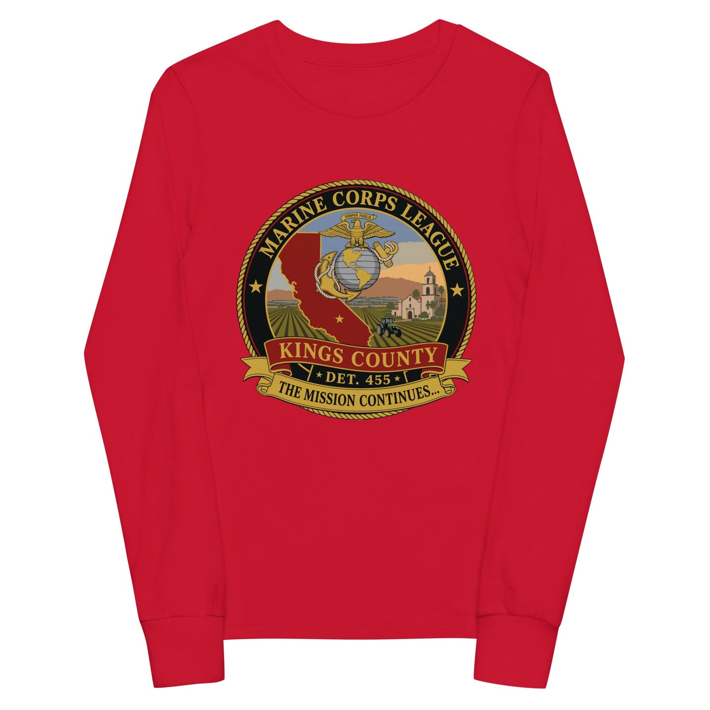 Performance | Youth Long Sleeve T-Shirt | Marine Corps League kings County Det 455 | Shield Logo