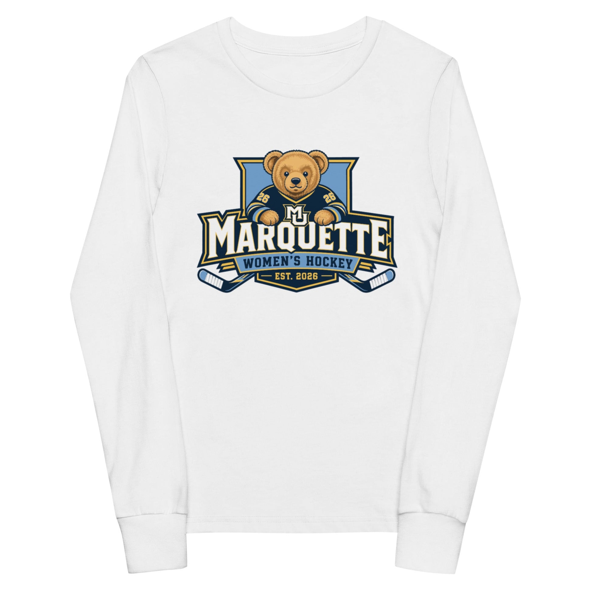 Performance | Youth Long Sleeve T-Shirt | Marquette University Women's Hockey | Bear Athletics Logo