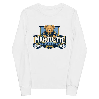 Performance | Youth Long Sleeve T-Shirt | Marquette University Women's Hockey | Bear Athletics Logo