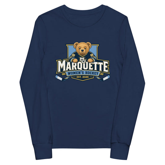Performance | Youth Long Sleeve T-Shirt | Marquette University Women's Hockey | Bear Athletics Logo