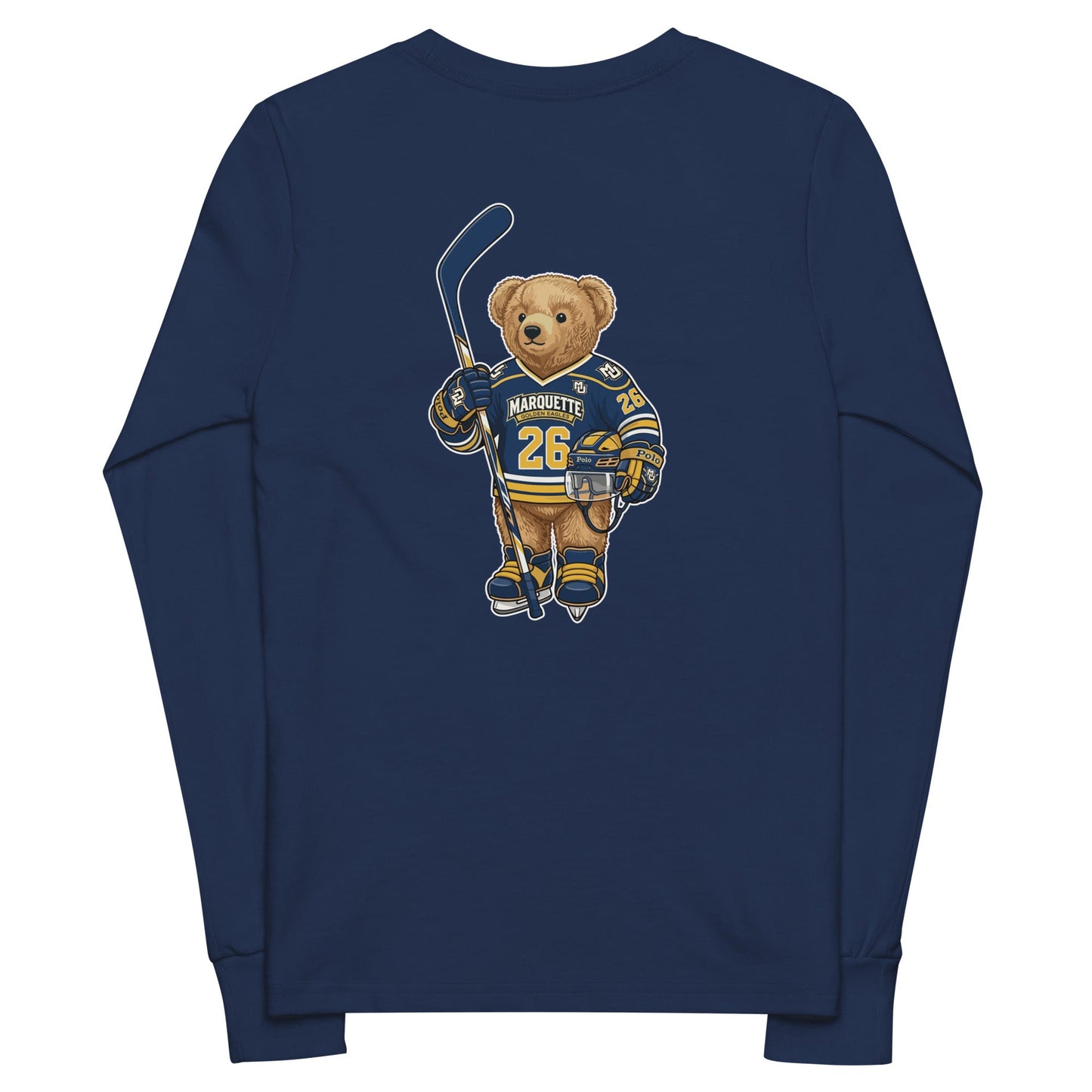 Performance | Youth Long Sleeve T-Shirt | Marquette University Women's Hockey | MU Mark Backprint Logo