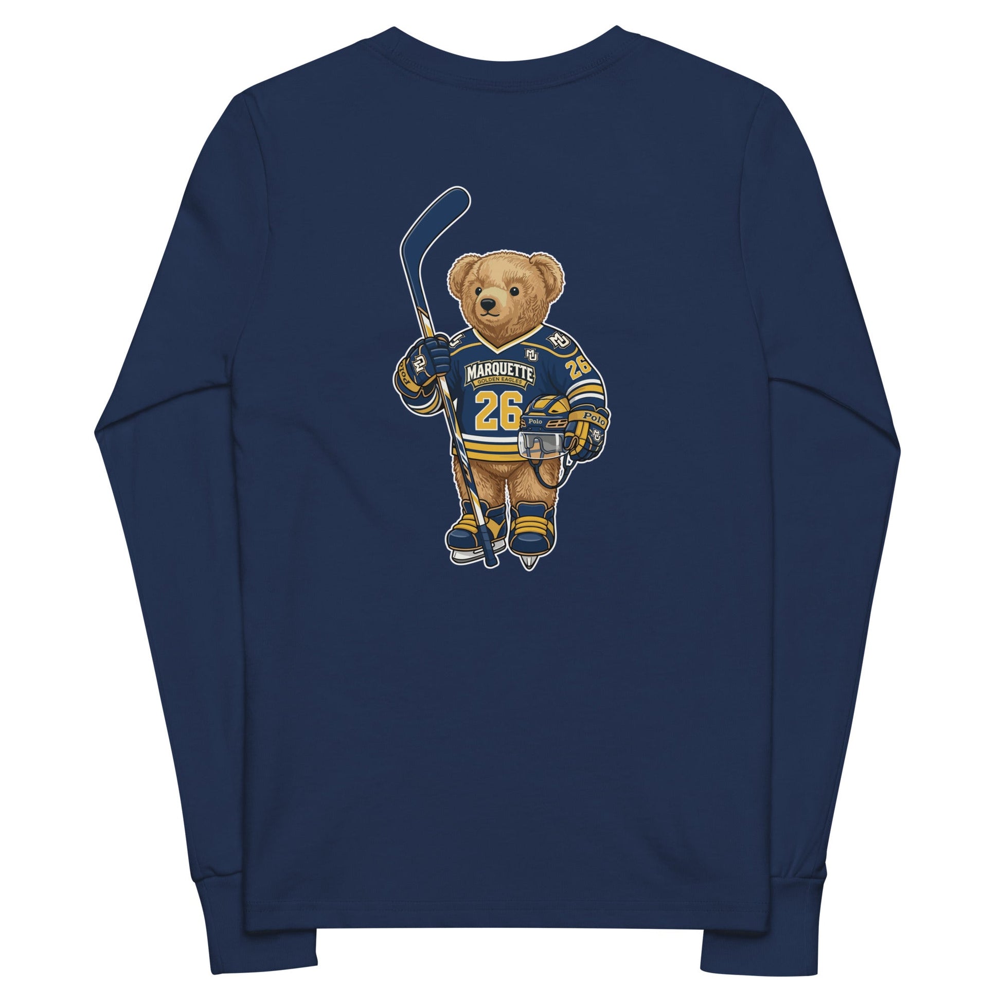 Performance | Youth Long Sleeve T-Shirt | Marquette University Women's Hockey | MU Mark Backprint Logo