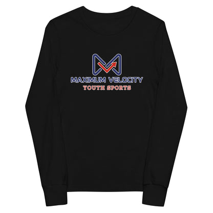 Performance | Youth Long Sleeve T-Shirt | Maximum Velocity Youth Sports | Emblem Logo