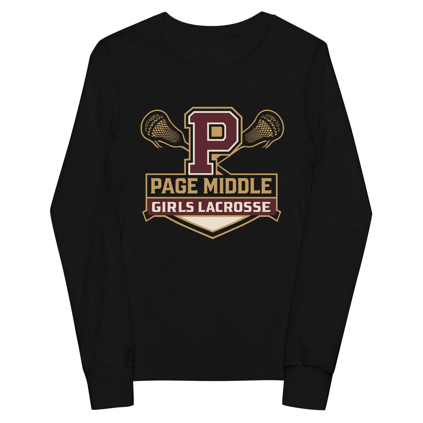 Performance | Youth Long Sleeve T-Shirt | Page Middle Girls Lacrosse | Block P Logo