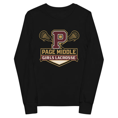 Performance | Youth Long Sleeve T-Shirt | Page Middle Girls Lacrosse | Block P Logo