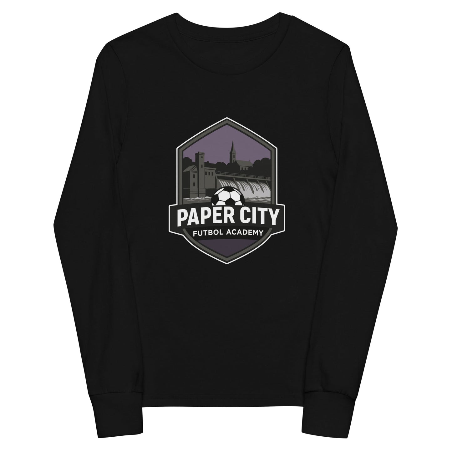 Performance | Youth Long Sleeve T-Shirt | Paper City Futbol Academy | Vanguard Shield Logo