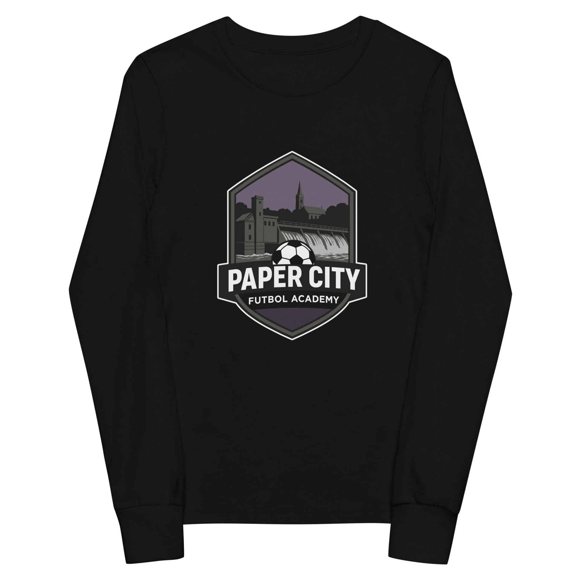 Performance | Youth Long Sleeve T-Shirt | Paper City Futbol Academy | Vanguard Shield Logo