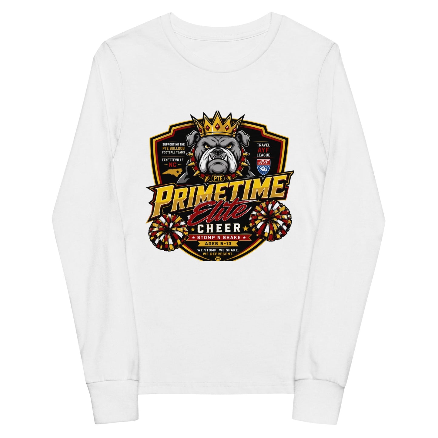 Performance | Youth Long Sleeve T-Shirt | PTE Bulldog Cheer | Shield Logo
