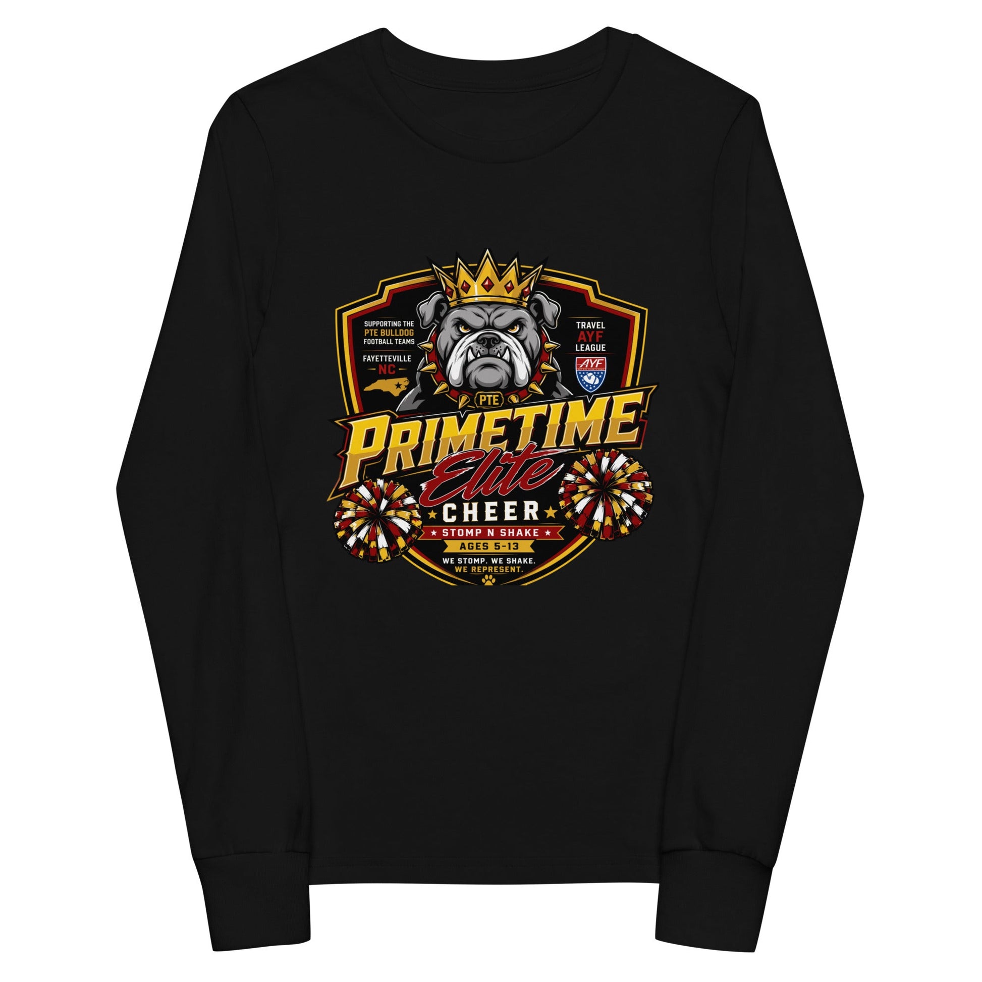 Performance | Youth Long Sleeve T-Shirt | PTE Bulldog Cheer | Shield Logo