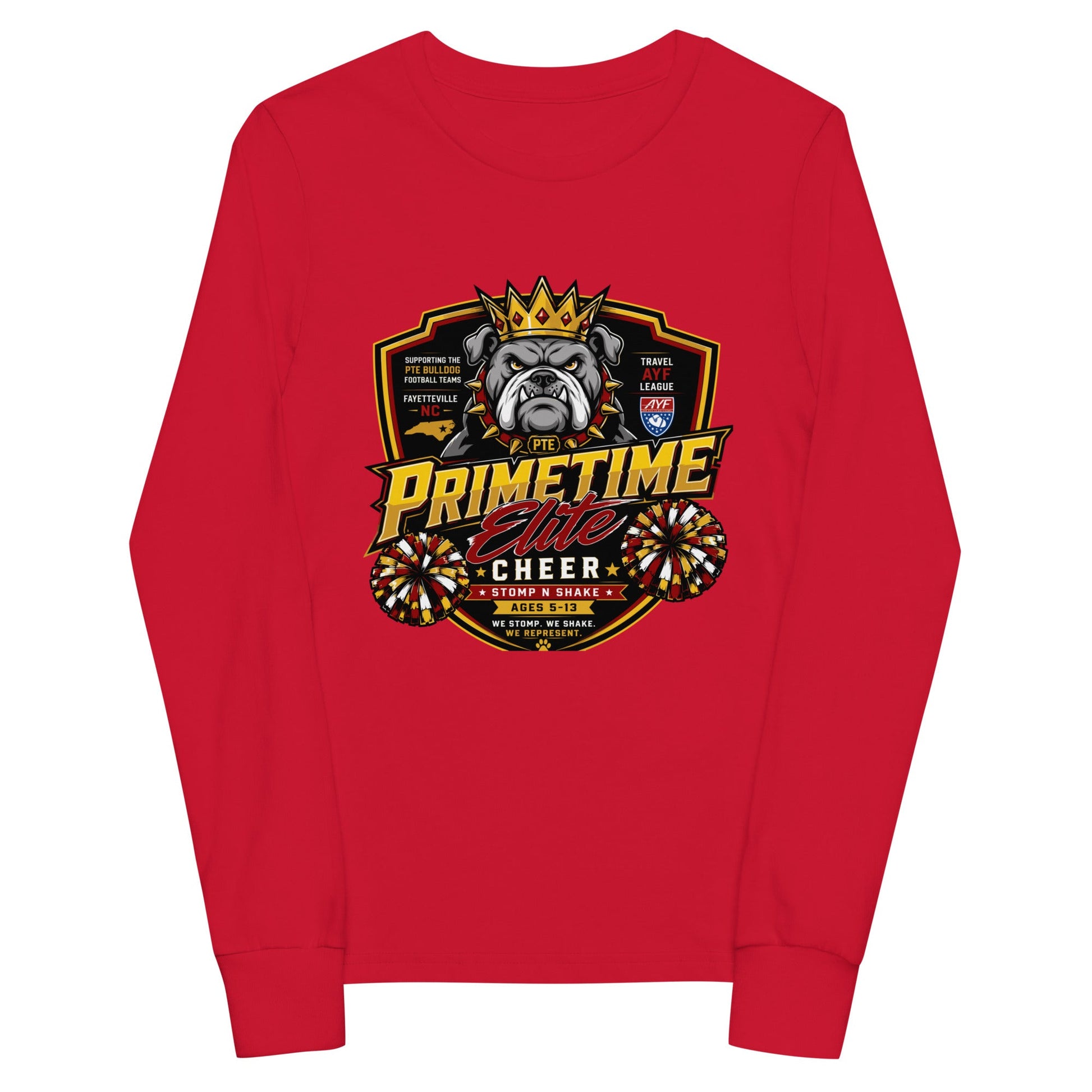 Performance | Youth Long Sleeve T-Shirt | PTE Bulldog Cheer | Shield Logo