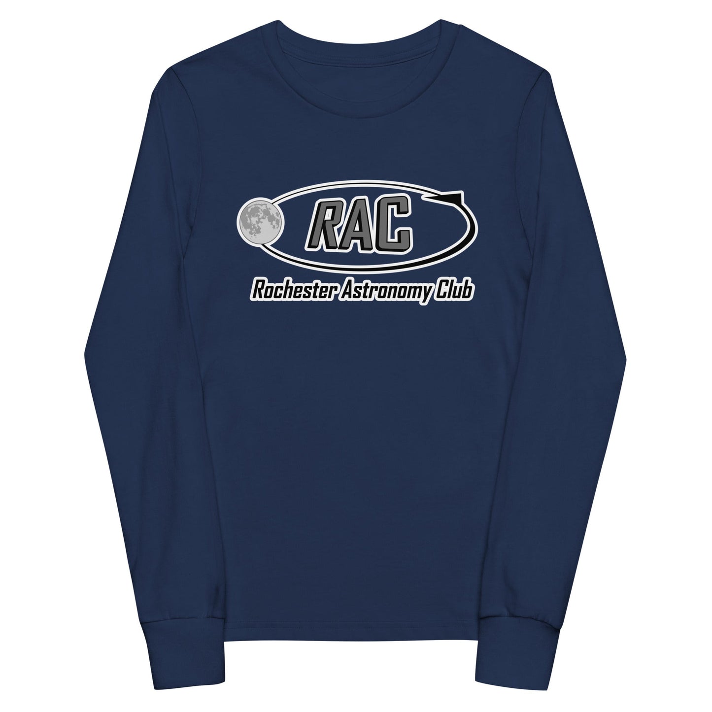 Performance | Youth Long Sleeve T-Shirt | Rochester Astronomy Club | Orbit Logo