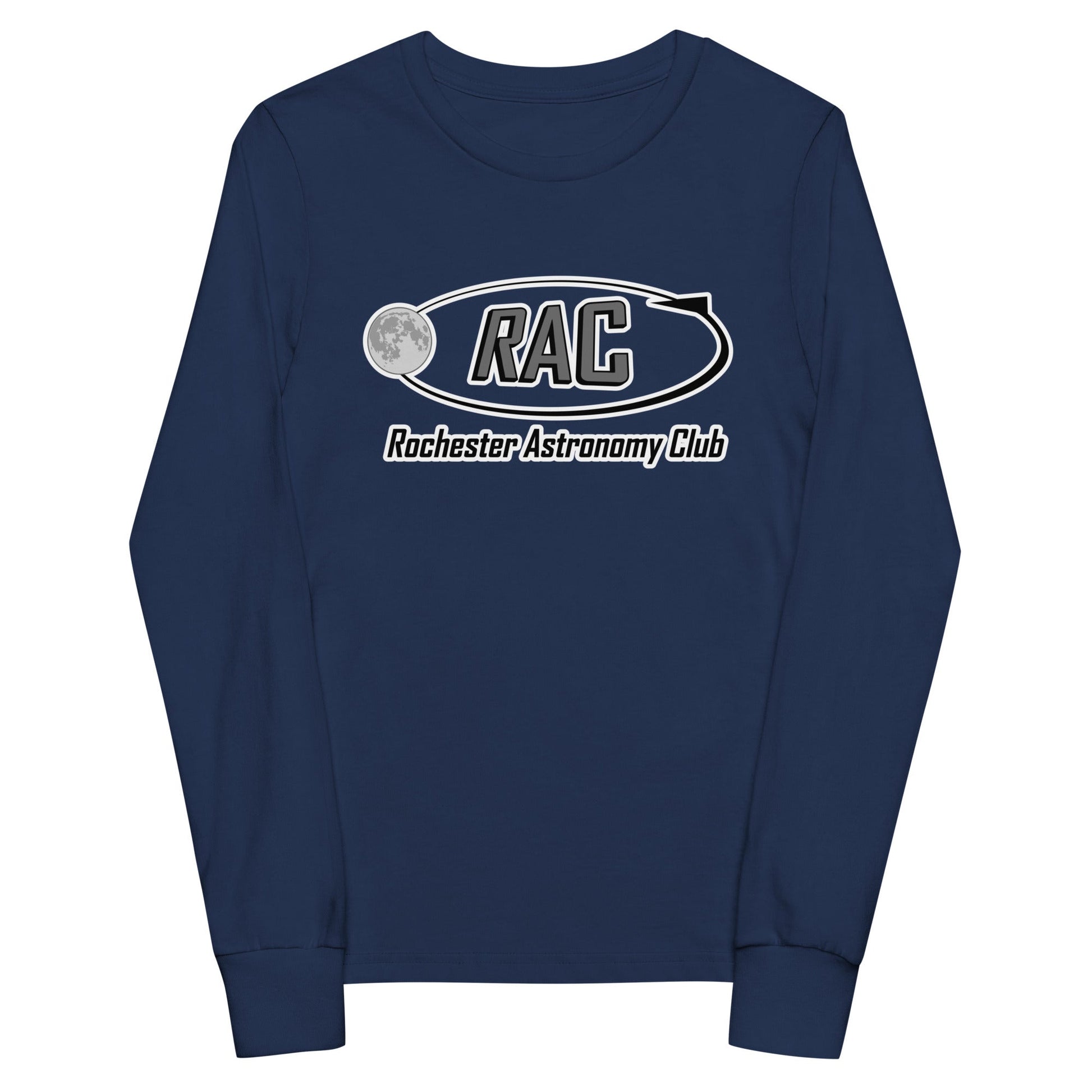 Performance | Youth Long Sleeve T-Shirt | Rochester Astronomy Club | Orbit Logo