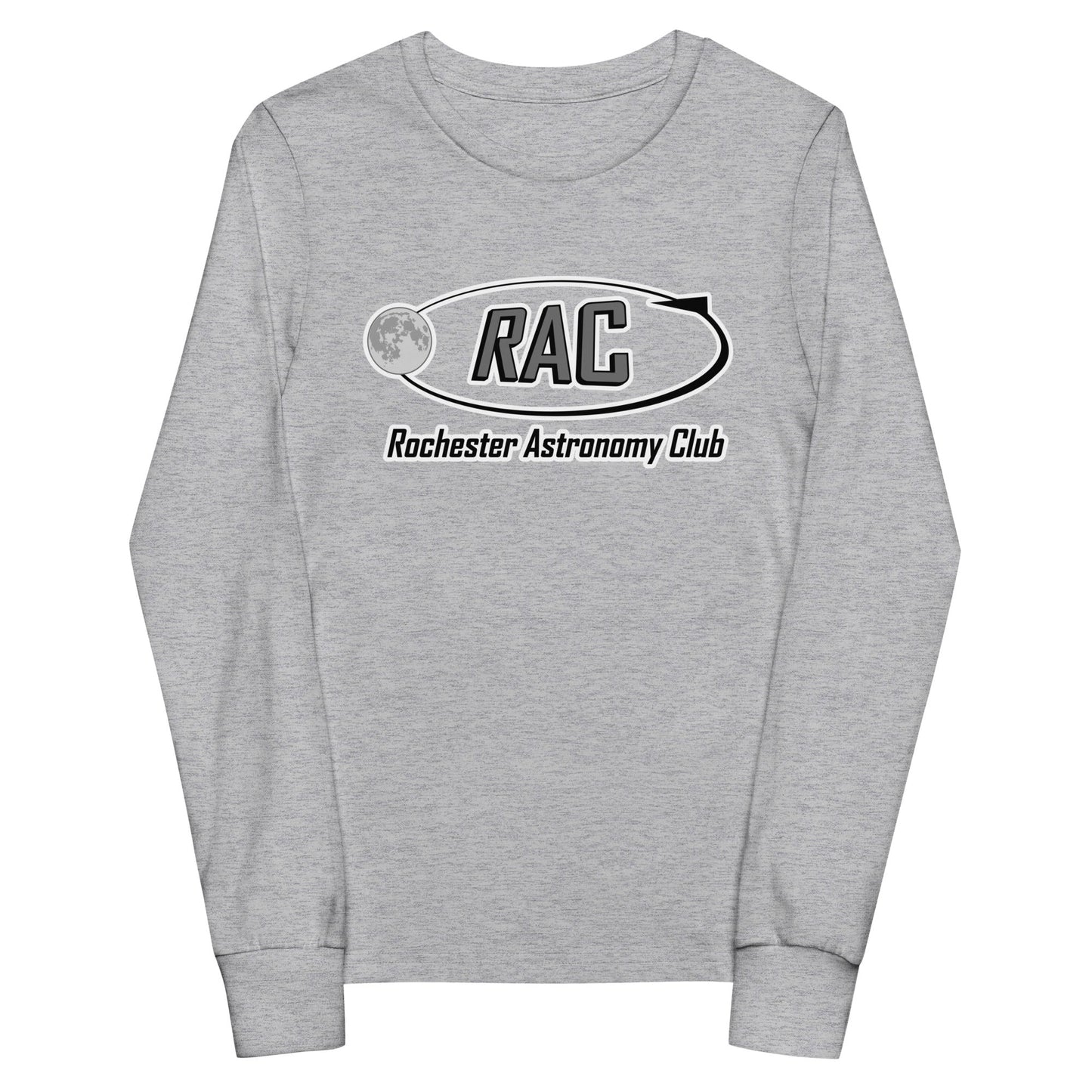 Performance | Youth Long Sleeve T-Shirt | Rochester Astronomy Club | Orbit Logo