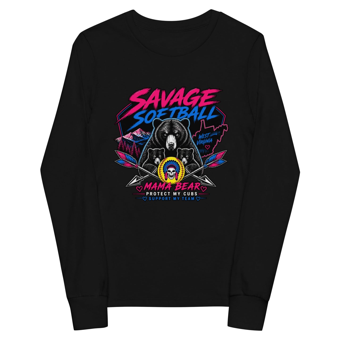 Performance | Youth Long Sleeve T-Shirt | Savage Softball | Mascot Logo