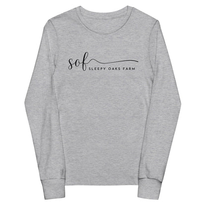 Performance | Youth Long Sleeve T-Shirt | Sleepy Oaks Farm | Script Logo
