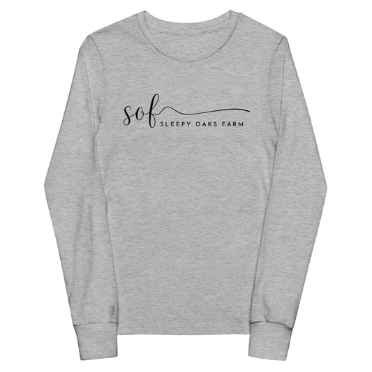Performance | Youth Long Sleeve T-Shirt | Sleepy Oaks Farm | Script Logo