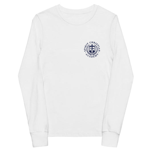 Performance | Youth Long Sleeve T-Shirt | Spirit Christian Academy | Navy Script Logo