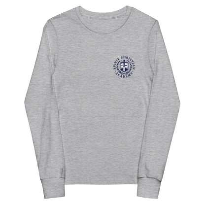 Performance | Youth Long Sleeve T-Shirt | Spirit Christian Academy | Navy Script Logo