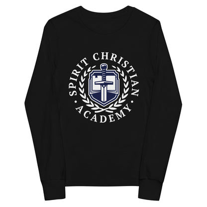 Performance | Youth Long Sleeve T-Shirt | Spirit Christian Academy | White Script Logo