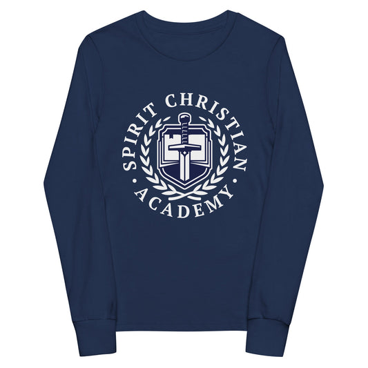 Performance | Youth Long Sleeve T-Shirt | Spirit Christian Academy | White Script Logo
