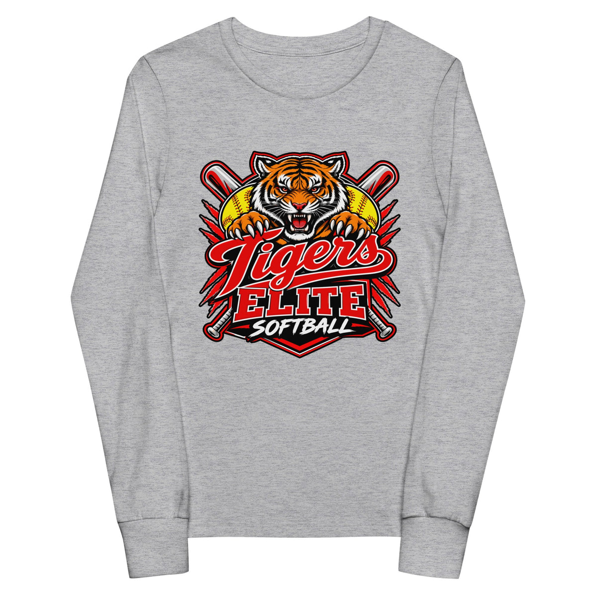 Performance | Youth Long Sleeve T-Shirt | Tigers Elite Softball | Emblem Logo