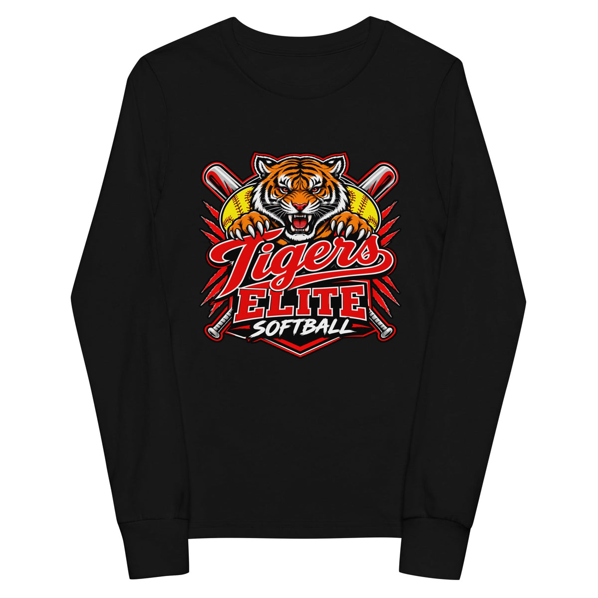 Performance | Youth Long Sleeve T-Shirt | Tigers Elite Softball | Emblem Logo