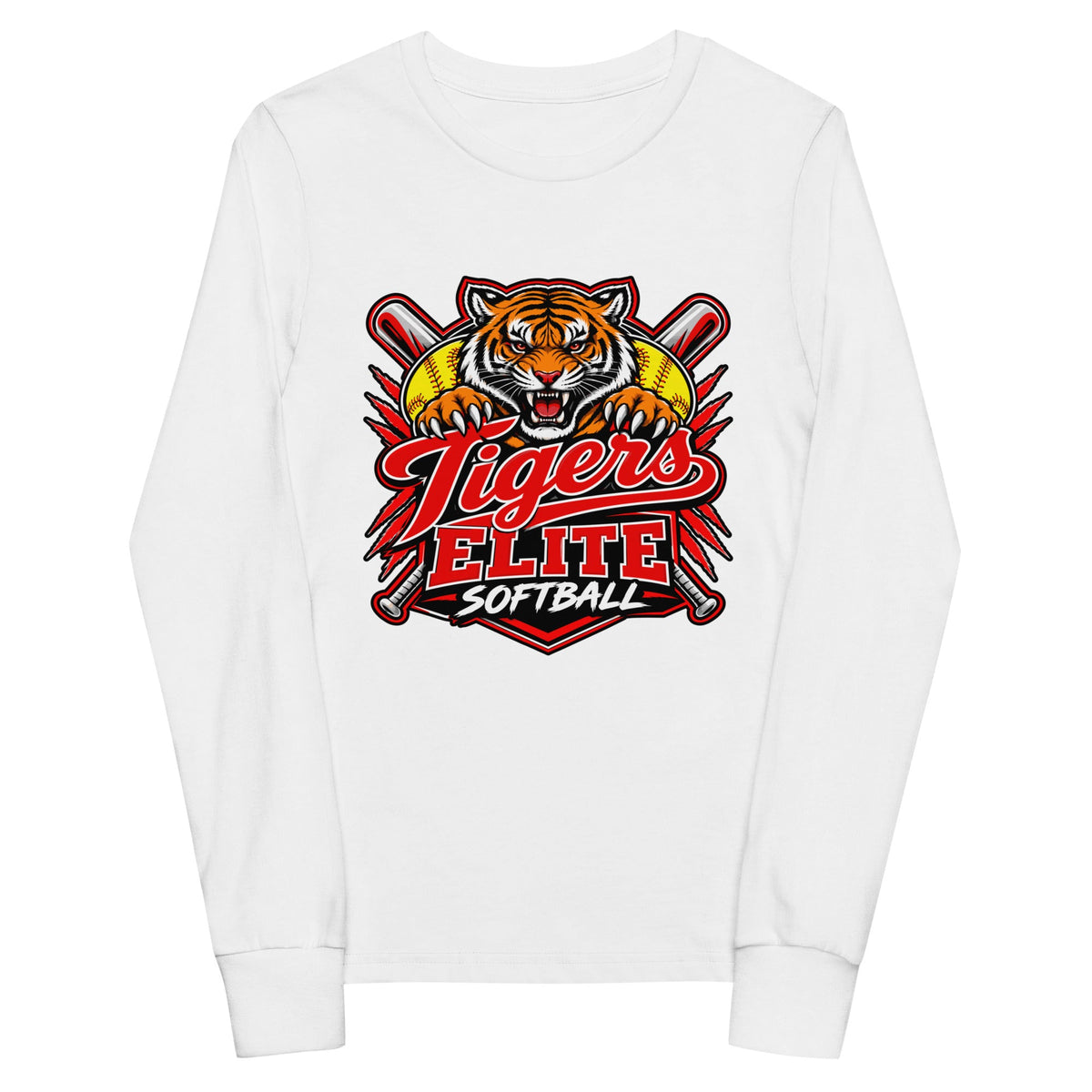 Performance | Youth Long Sleeve T-Shirt | Tigers Elite Softball | Emblem Logo