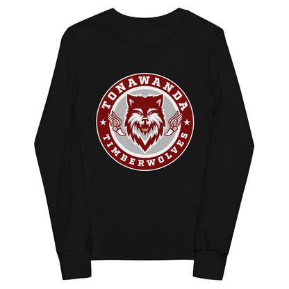 Performance | Youth Long Sleeve T-Shirt | Tonawanda High School Track and Field | Mascot Badge Logo
