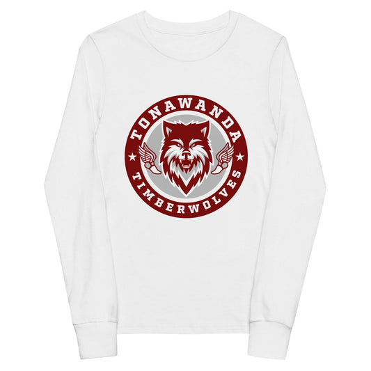 Performance | Youth Long Sleeve T-Shirt | Tonawanda High School Track and Field | Mascot Badge Logo