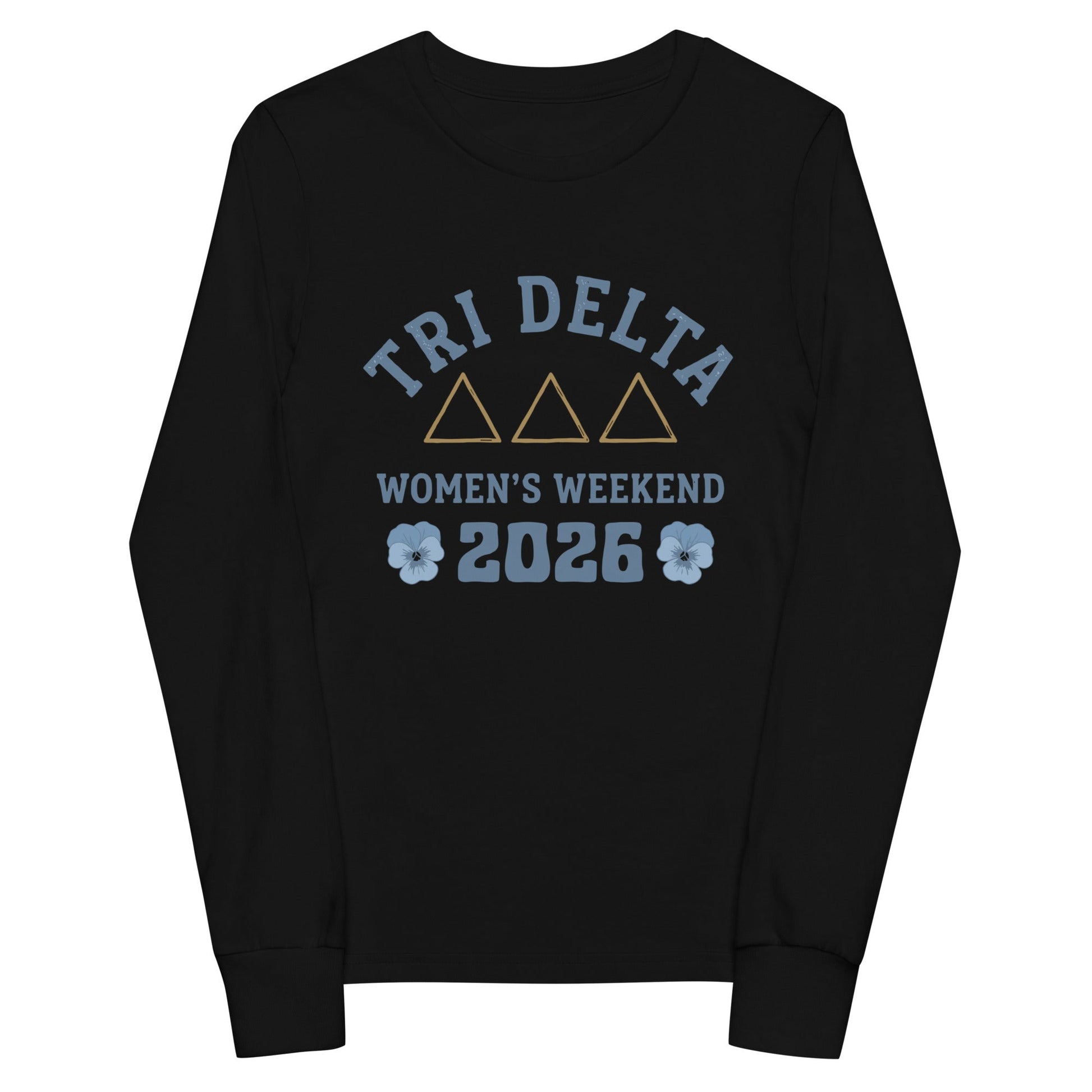 Performance | Youth Long Sleeve T-Shirt | Tri Delta Epsilon | Sisterhood Script Logo