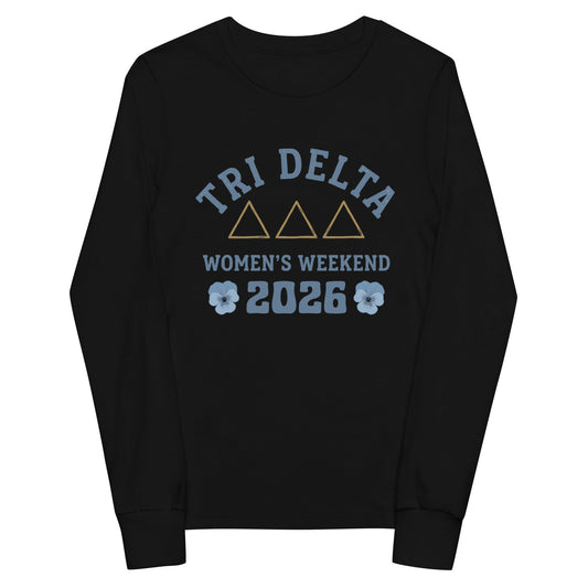 Performance | Youth Long Sleeve T-Shirt | Tri Delta Epsilon | Sisterhood Script Logo