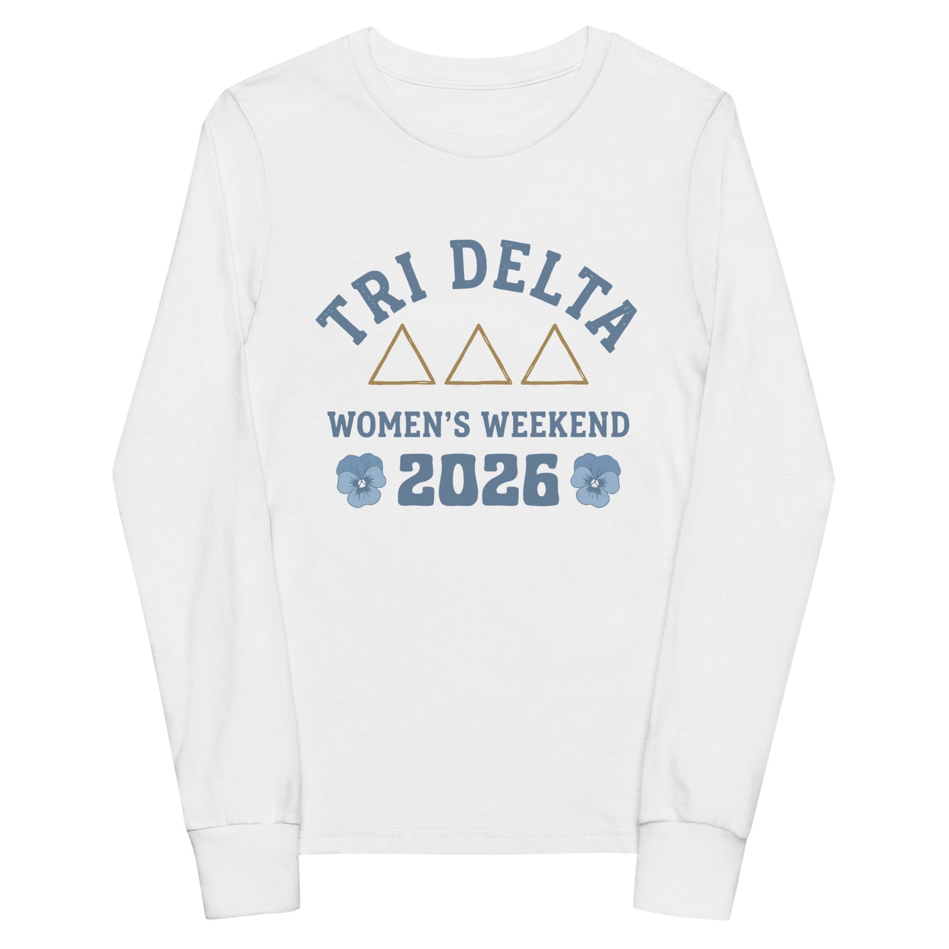 Performance | Youth Long Sleeve T-Shirt | Tri Delta Epsilon | Sisterhood Script Logo