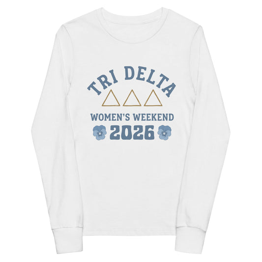 Performance | Youth Long Sleeve T-Shirt | Tri Delta Epsilon | Sisterhood Script Logo