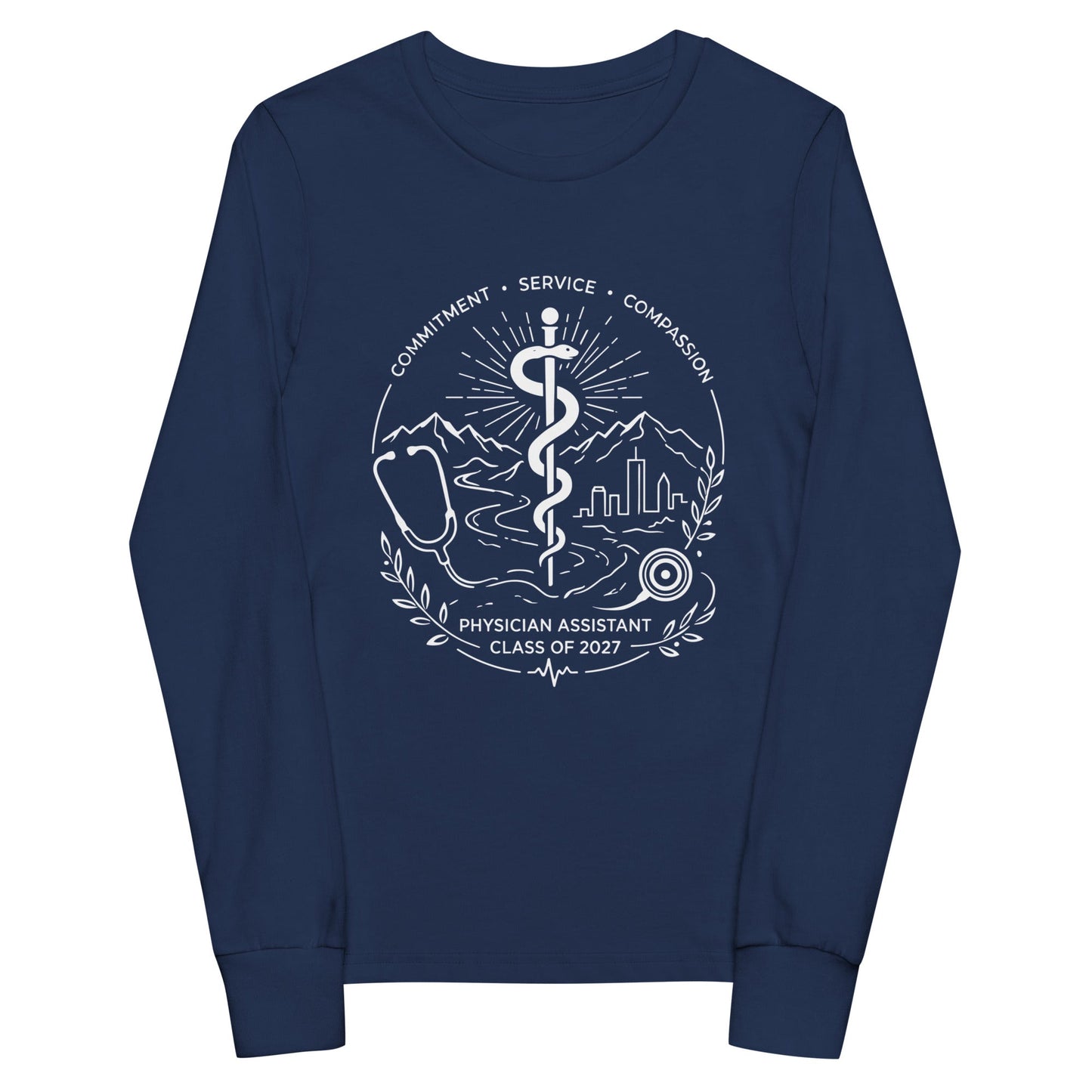 Performance | Youth Long Sleeve T-Shirt | Trine PA program | Crest Logo