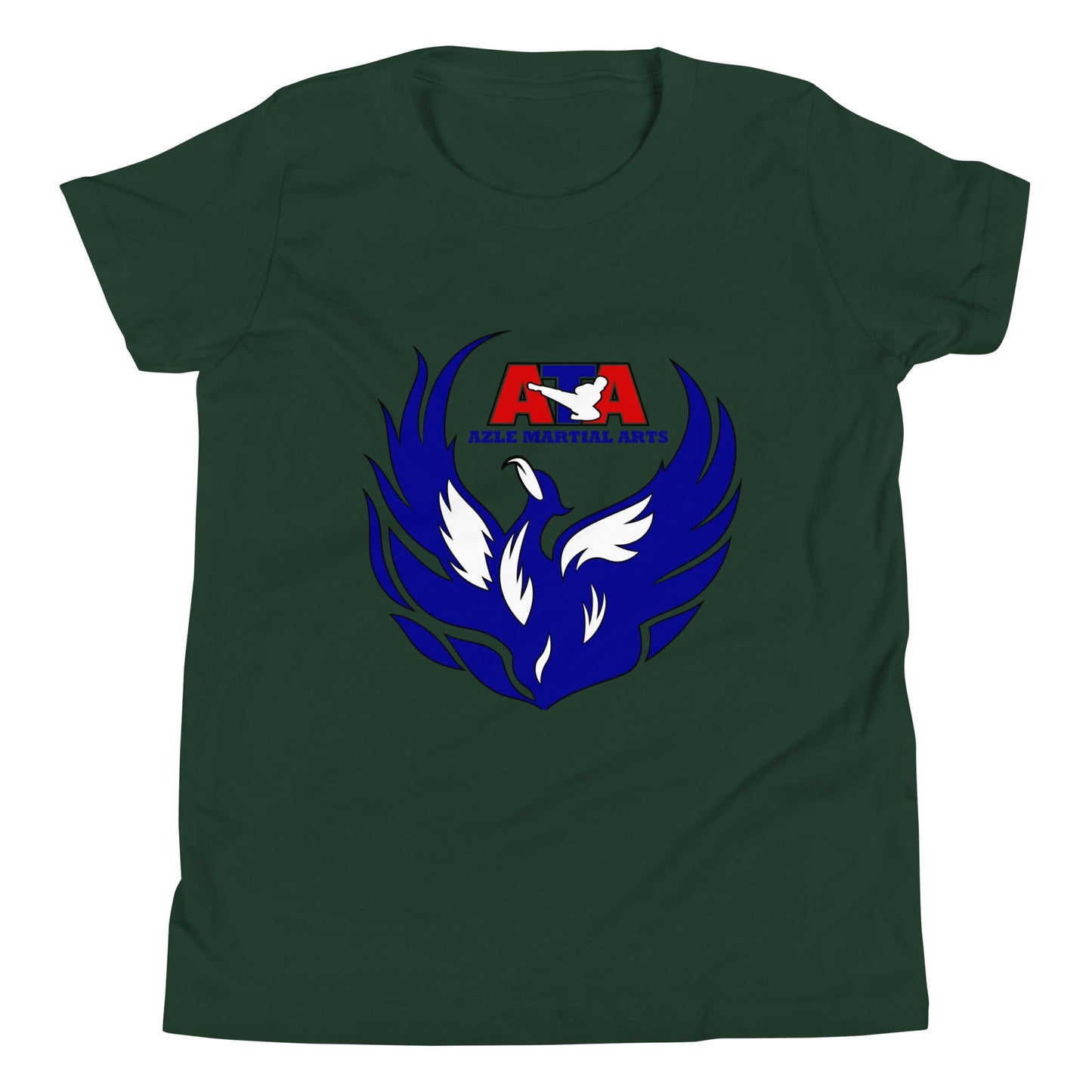 Performance | Youth T-Shirt | Azle Martial Arts | Blue Fire Crest Logo