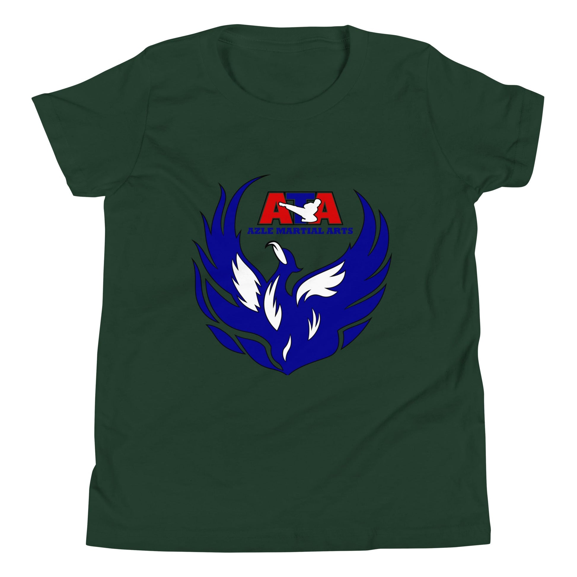 Performance | Youth T-Shirt | Azle Martial Arts | Blue Fire Crest Logo